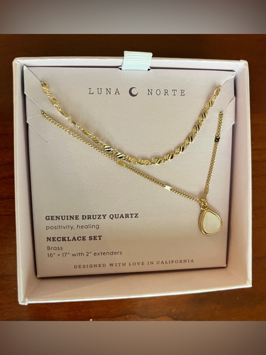 Luna Norte Jewelry - Gold Druzy Quartz Teardrop Necklace Set by Luna Norte NWT